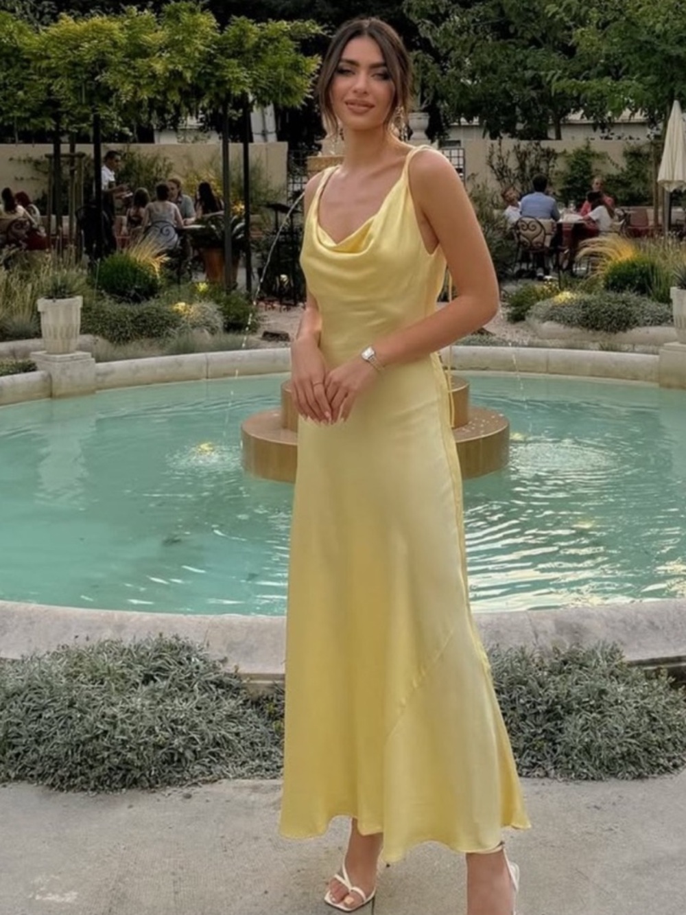 ZARA Butter Yellow Long Maxi Satin Gown Dress sz XL